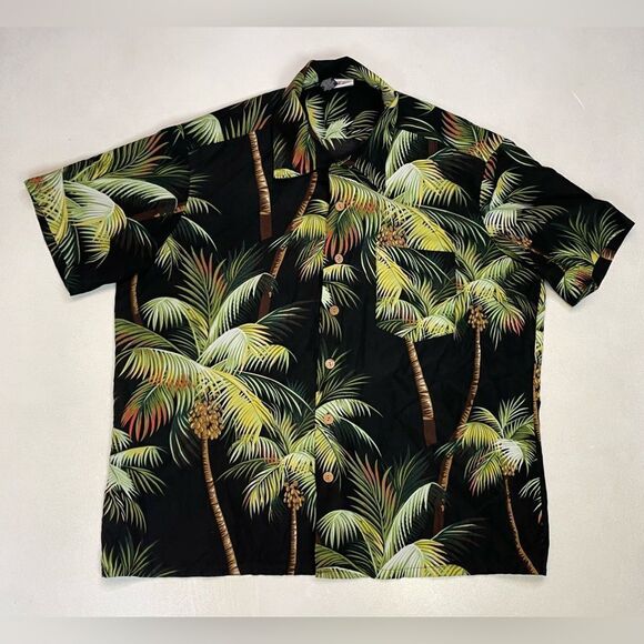 Ron Jon All Over Palm Tree Print Hawaiian Shirt Men XXL Black Short Sleeve - Picture 1 of 5